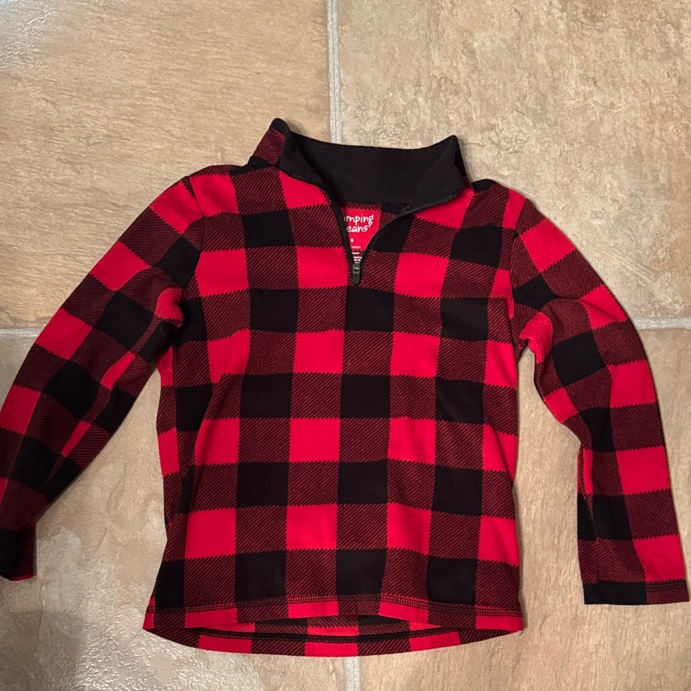Boys' Red & Black Buffalo Plaid Half-Zip Fleece Pullover Shirt size 6